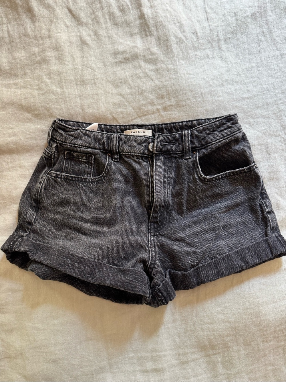 PacSun Washed Black High-Rise Rolled Hem Denim Shorts